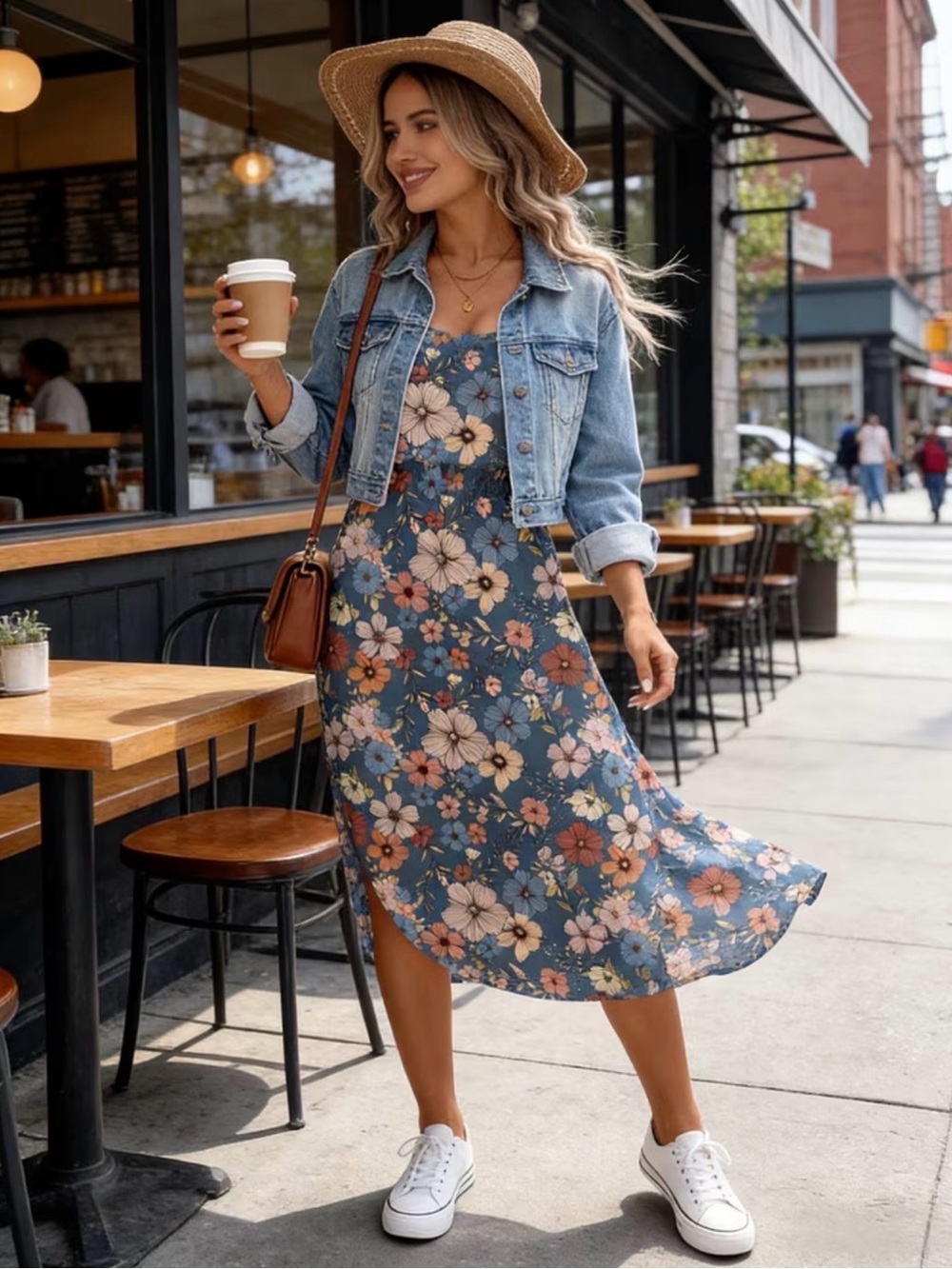 Blue Floral Spaghetti-Strap Summer Midi Dress New Boutique - Picture 3 of 6